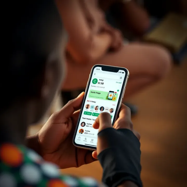 Person using a mobile phone to transfer money with a digital wallet app in Kenya