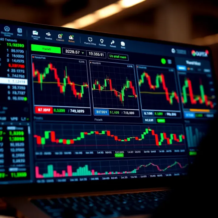 Dashboard interface showing digital options trading charts and indicators on Quotex platform