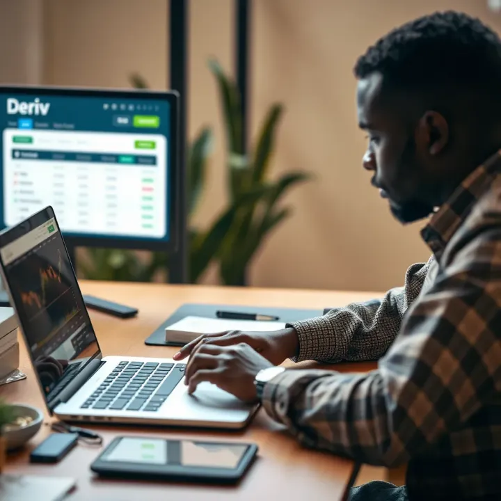 User registering account on Deriv platform using laptop
