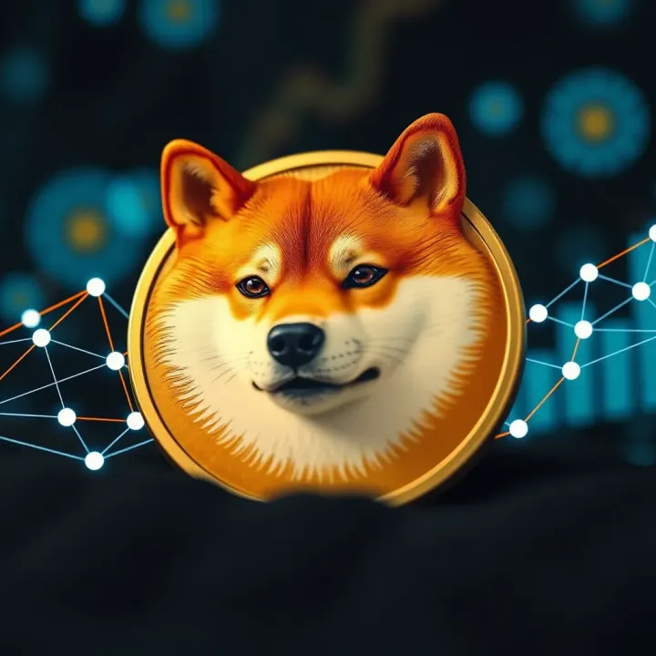 Shiba Inu Coin Investment Potential and Future Outlook Conceptual graphic showing a Shiba Inu coin with digital network connections and investment growth icons