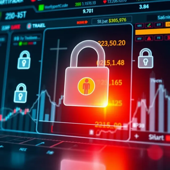 SmartTrader Secure Login and Data Protection Illustration of secure login interface with encryption symbols for SmartTrader