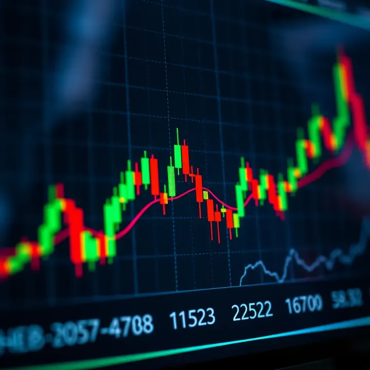 Graph showing Solana cryptocurrency price trends with green and red candlestick patterns