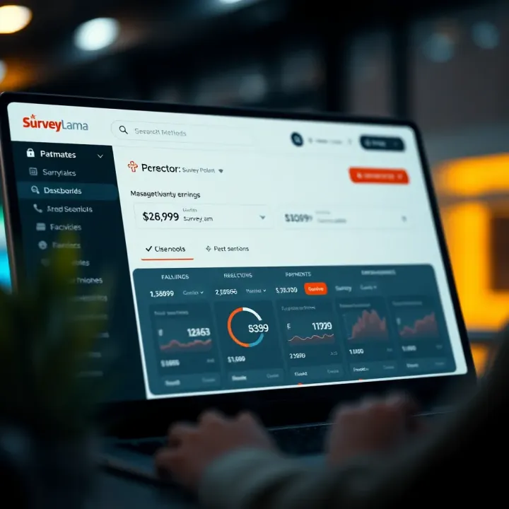 Dashboard showing survey earnings and payment options on a digital platform