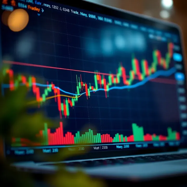 Graph illustrating market trend analysis with candlestick patterns and moving averages on TradingView