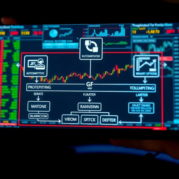 Diagram illustrating the concept of automated binary options trading with digital charts and algorithm flow
