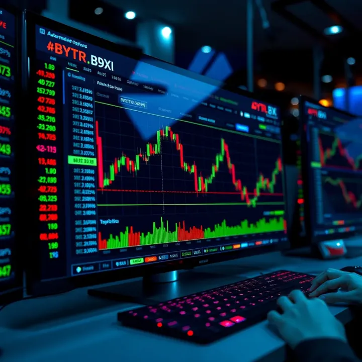 Digital interface displaying automated binary trading data with graphs and analytics