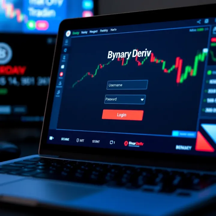 Accessing the Binary Deriv Platform Login Screen Binary Deriv platform login screen displaying username and password fields on a digital device