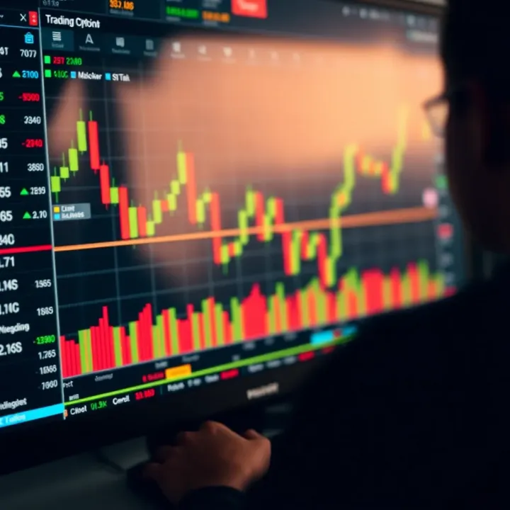 TradingView interface displaying dynamic binary options charts with various technical indicators active
