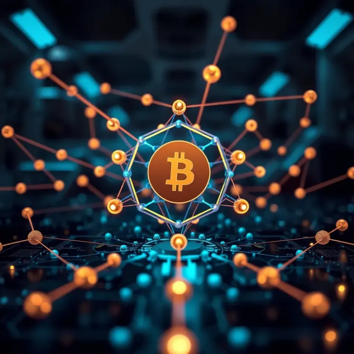 Illustration of blockchain technology with interconnected nodes symbolizing technological advancements impacting Bitcoin valuation