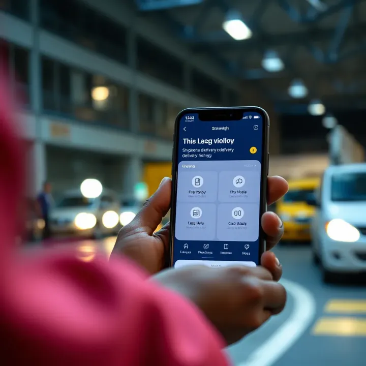 Mobile phone with delivery app interface showing shipment tracking