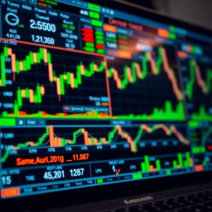 Illustration of digital trading dashboard displaying charts and indicators