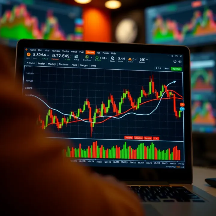 Graph showing simulated trading platform with virtual funds for practice