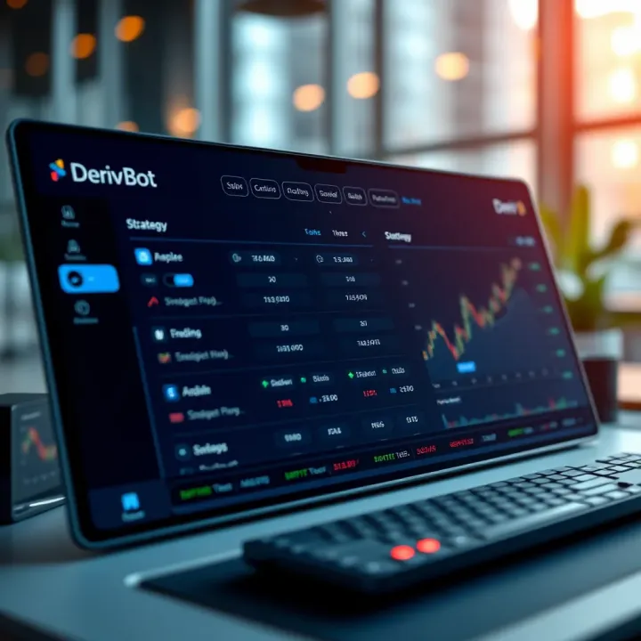 Dashboard showing Deriv Bot interface with trading automation controls and strategy settings