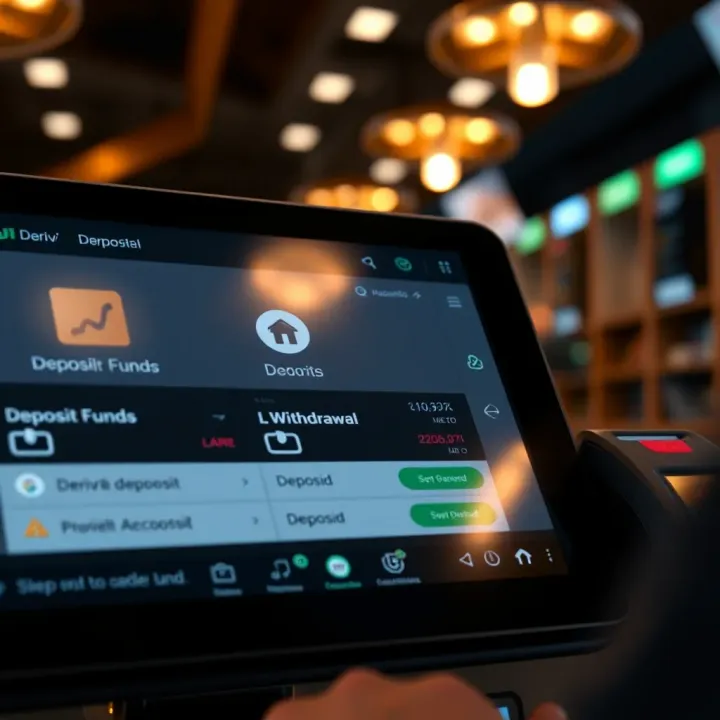 User interface of Deriv Cashier showing options for depositing and withdrawing funds