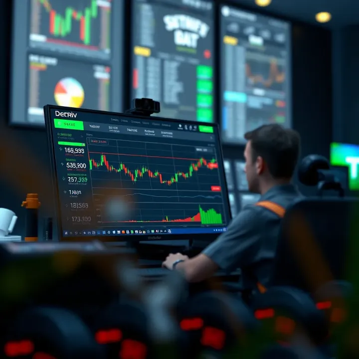 Illustration showing automated trading on Deriv platform with graphical interface and bot integration