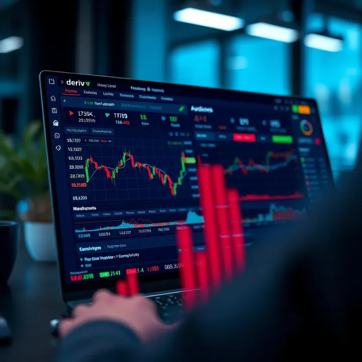 Trading dashboard showcasing Deriv demo account interface with charts and trading options