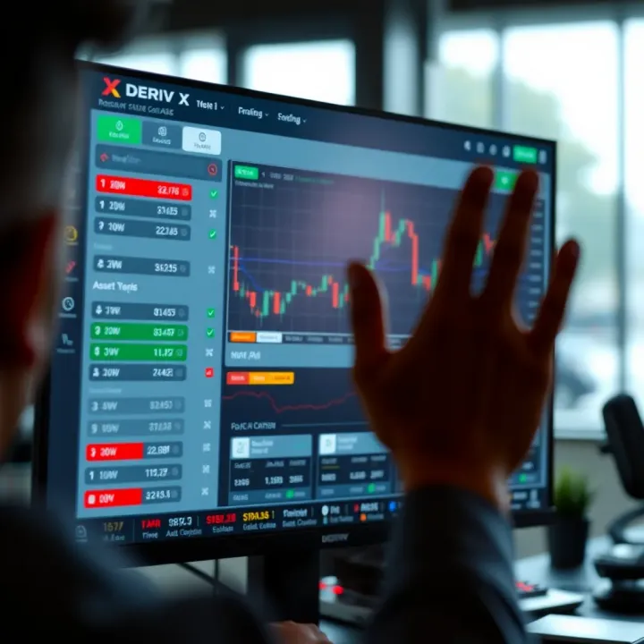 User interface of Deriv X trading platform showcasing various trading tools and asset options