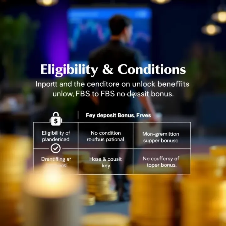 Graphic depicting eligibility criteria and key conditions to unlock benefits of FBS no deposit bonus