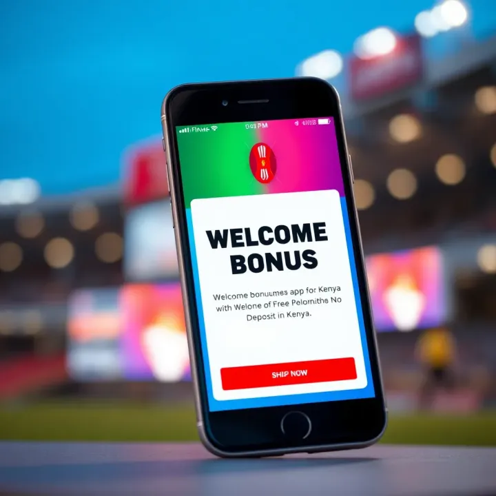 Illustration of a mobile phone showing a welcome bonus notification on a Kenyan betting app