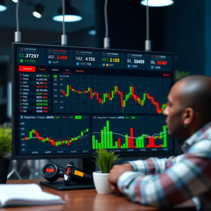 Dashboard of QX Broker showing various trading instruments and real-time market data
