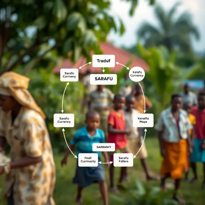 Diagram illustrating the flow of Sarafu currency within a community to support trade and economic resilience