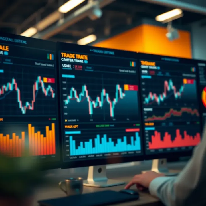 Dashboard showing charts and graphs analyzing trade data across different sectors and regions