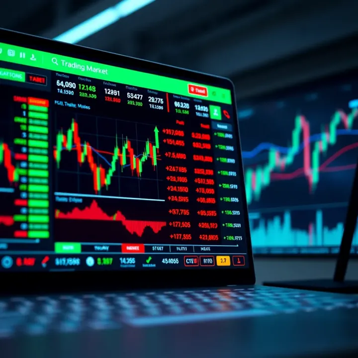 Digital interface displaying various trading options and market charts