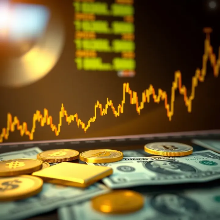 Chart showing gold price fluctuations alongside US dollar index over time